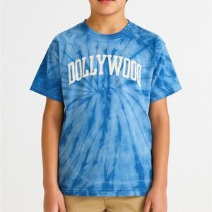 Dollywood Tie Dye Youth L T-Shirt Blue 14/16 Unisex 100% Cotton Vacation Souveni